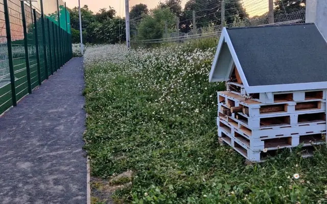 The bug hotel in the wildflower meadow